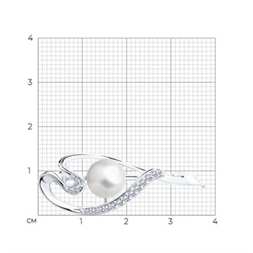 Брошь из серебра с жемчугом и фианитом