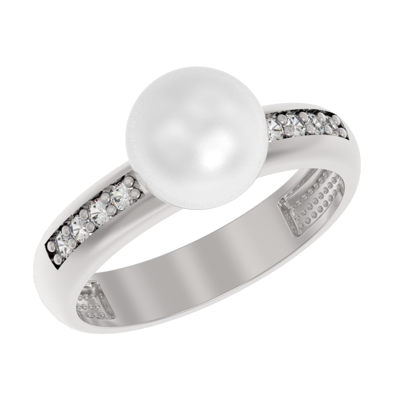 Кольцо из серебра с жемчугом и фианитом